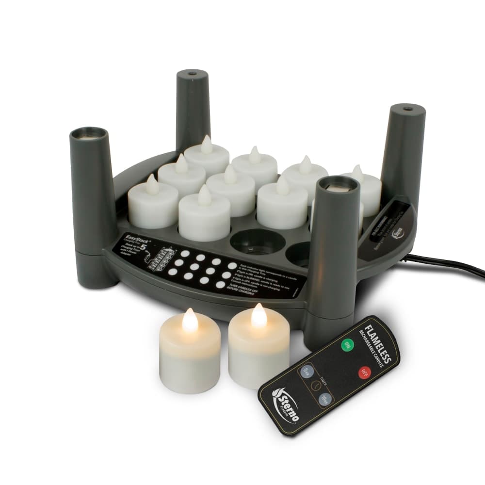 Sterno LED Flameless Tealight Candle Set w/ Charging Tray, Warm White Flame (60306)
