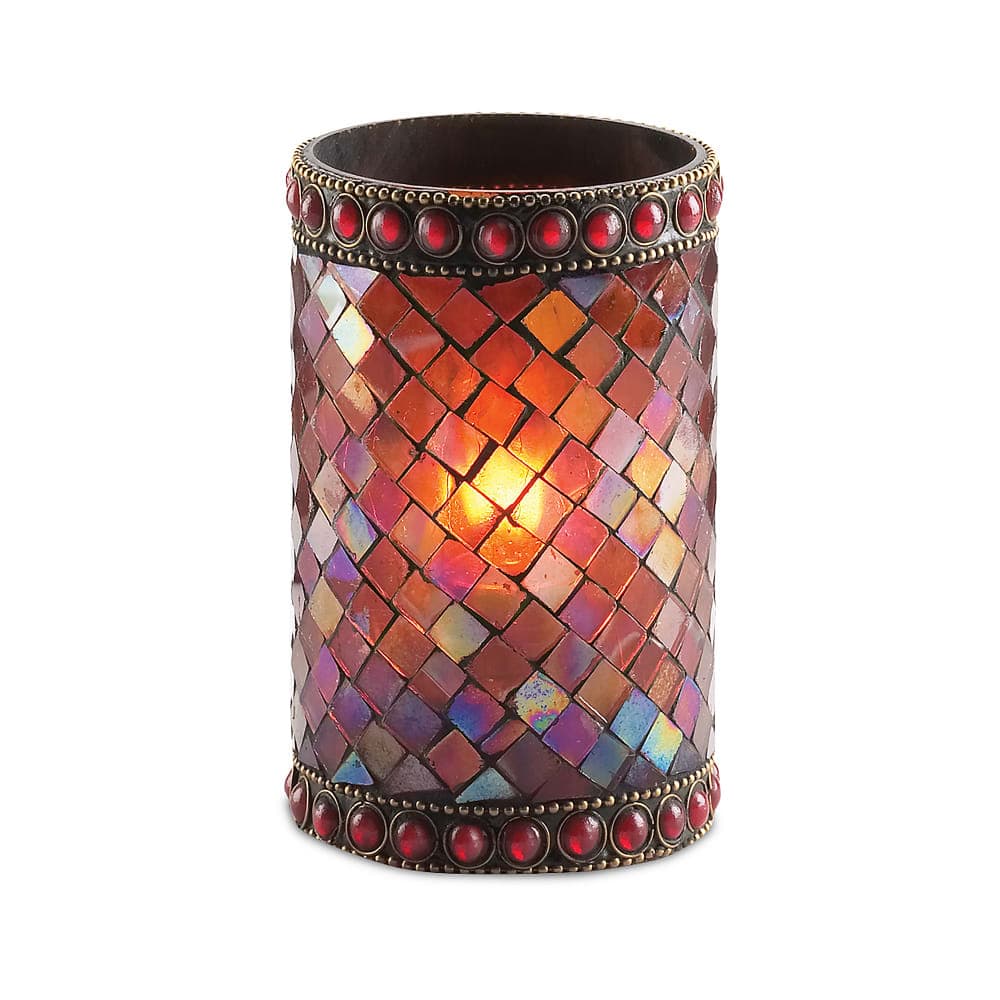 Sterno Dolce Candle Lamp - 3 9/32"D x 4 3/4"H, Glass, Mosaic Red (80110)