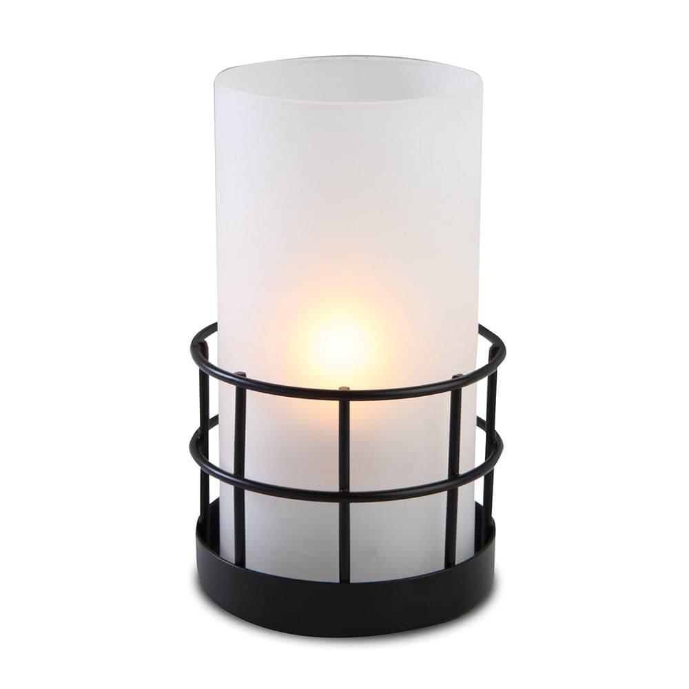 Sterno Gridiron Candle Lamp - 3 1/4"D x 5 1/2"H, Frost Glass/Black Metal Base (80392)