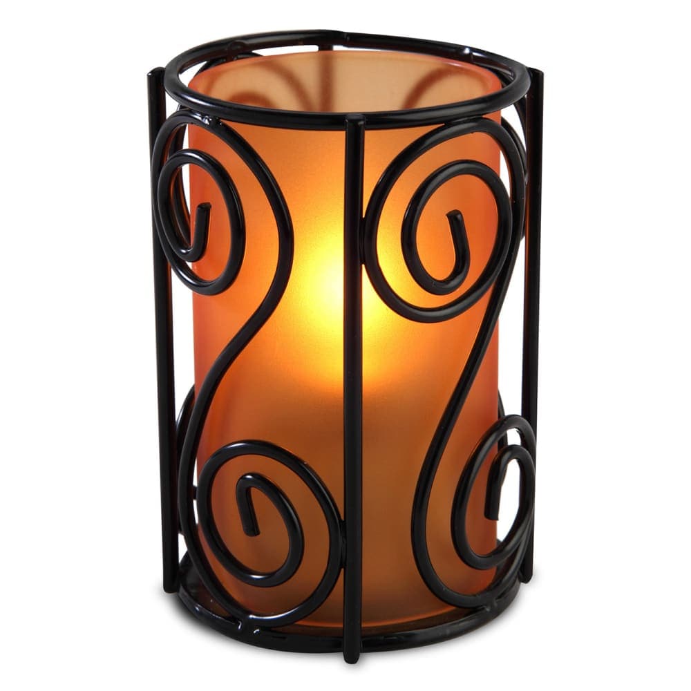Sterno Swirl Candle Lamp - 2 7/8"D x 4"H, Orange Frost Glass/Black Wire Base (80496)