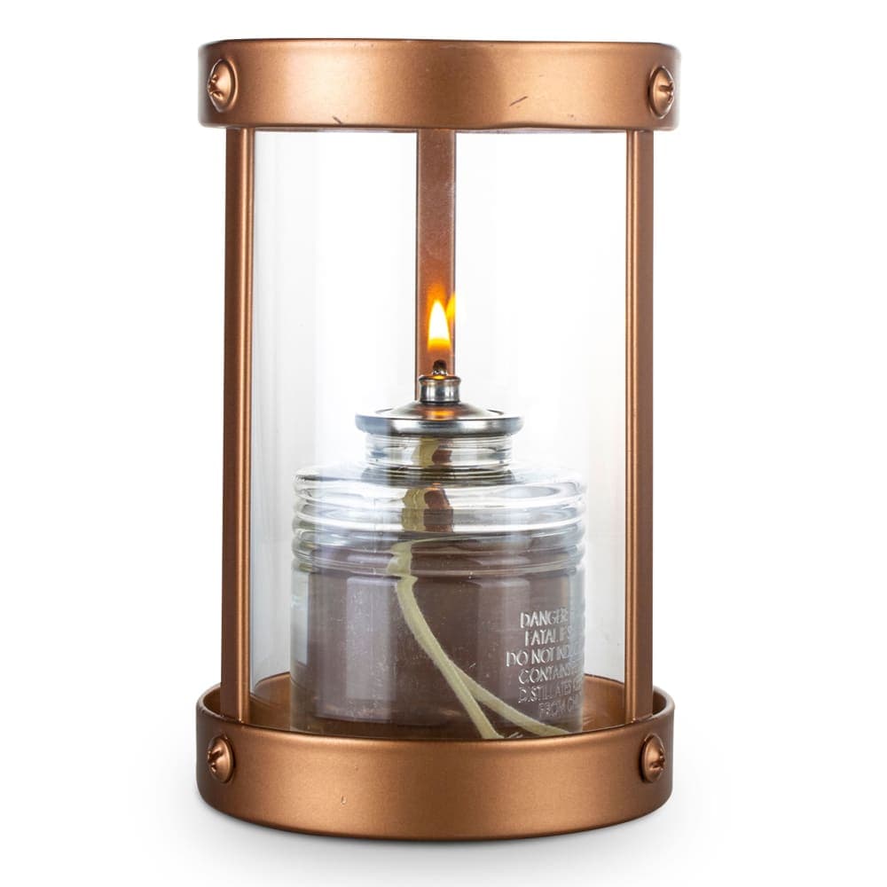 Sterno Penny Candle Lamp - 3 3/8"D x 5 1/2"H, Clear Glass/Copper Metal Frame (80566)
