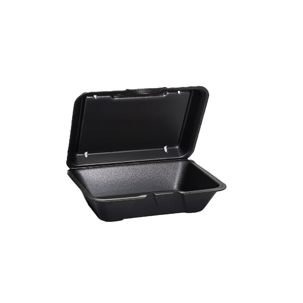 Genpak 20500---3L Hinged Lid Food Container - 9 3/16"L x 6 1/2"W x 2 7/8"H, Polystyrene Foam, Black