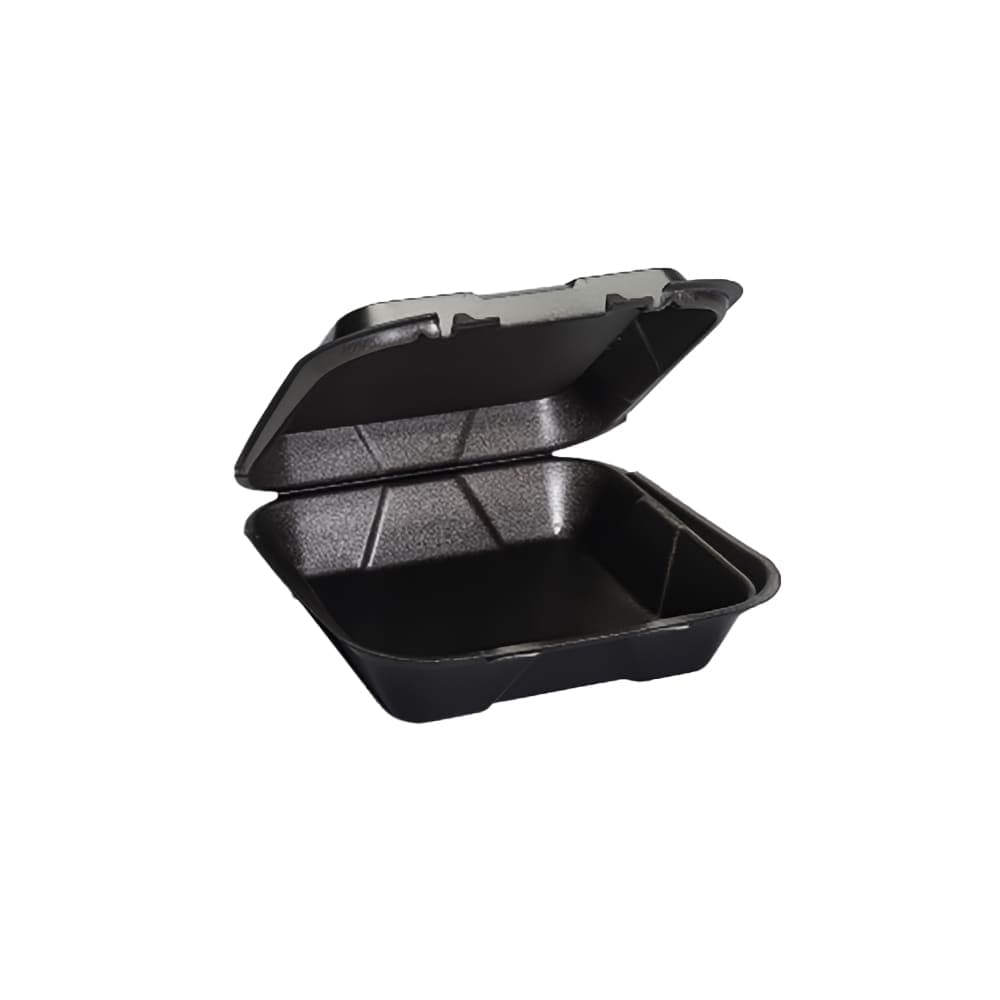 Genpak SN200---3L Hinged Lid Food Container - 9 1/4"L x 9 1/4"W x 3"H, Foam, Black