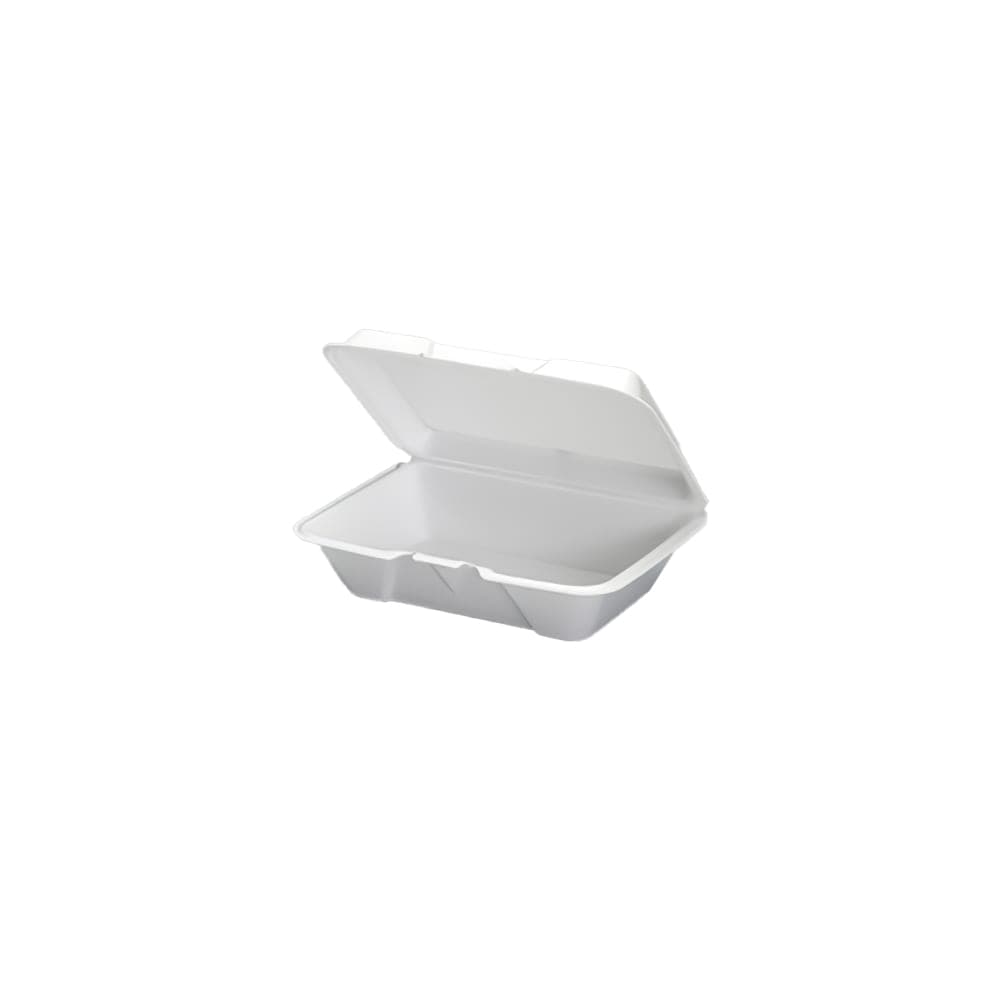 Genpak 20500-V Hinged Lid Food Container - 9 3/16"L x 6 1/2"W x 2 7/8"H, Foam, White