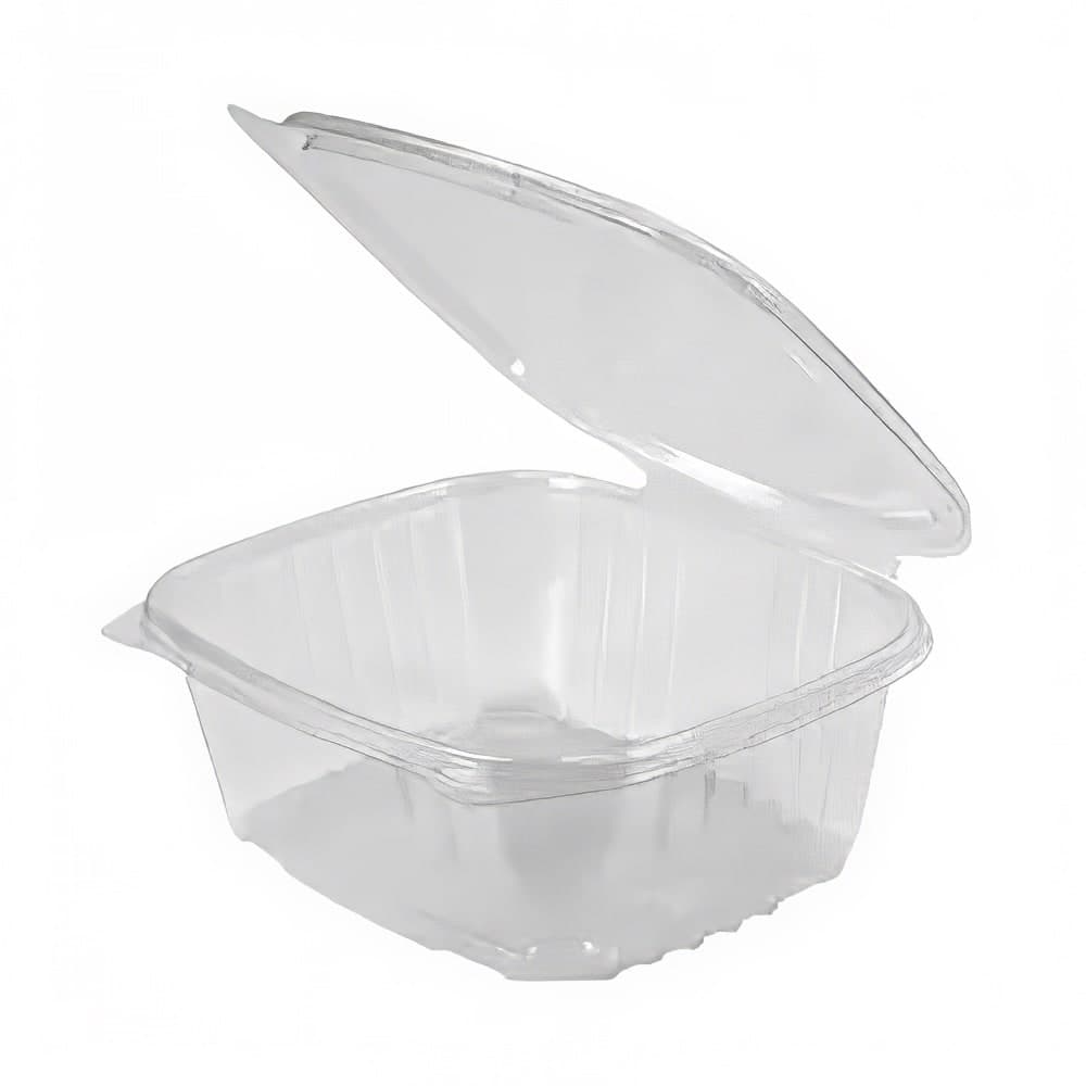 Genpak AD32 Hinged Lid Food Container - 7 2/5"L x 6 3/8"W x 2 5/8"H, PET, Clear