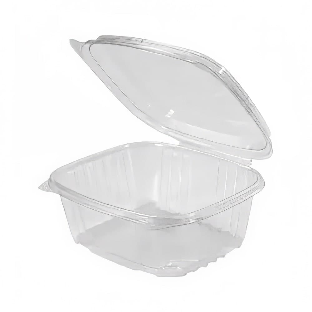 Genpak AD32F Hinged Lid Food Container - 7 2/5"L x 6 3/8"W x 2 15/16"H, PET, Clear