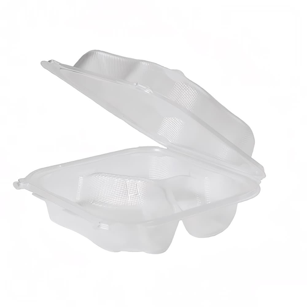 Genpak CLX203---CL Hinged Lid Food Container - 8 3/8"L x 8 3/8"W x 2 7/8"H, Polypropylene, Clear