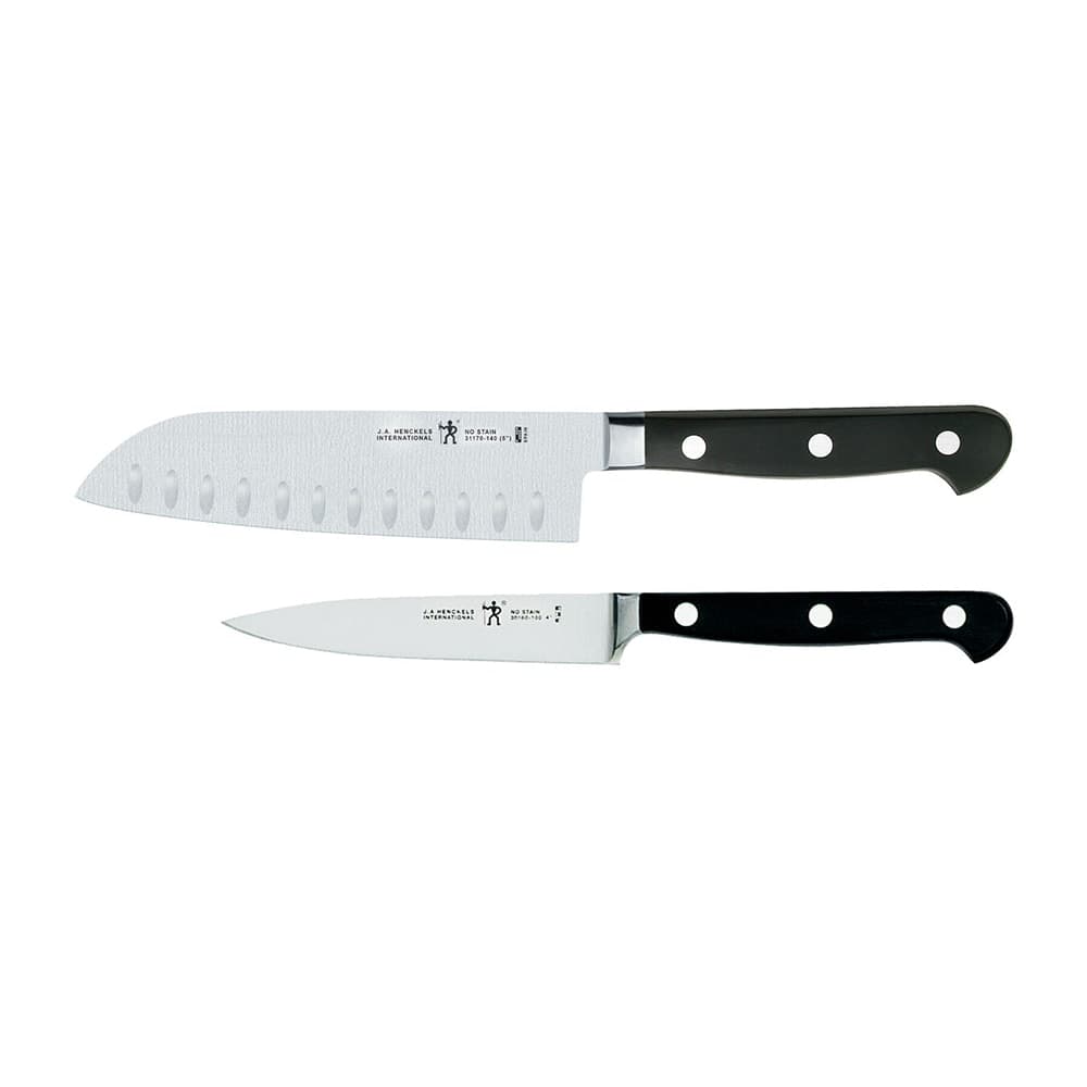 Henckels Paring & Santoku Knife Set - Stainless Steel, Black Plastic Handle (1012092)