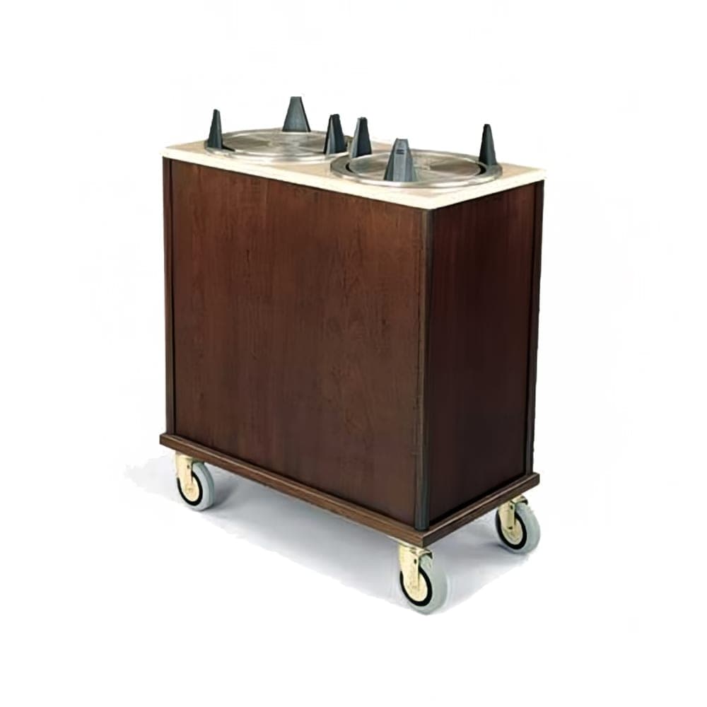 Forbes Industries Mobile Plate Dispenser Cart w/ (2) Self Elevating Dispensers - Heated, Wood Veneer (5427)
