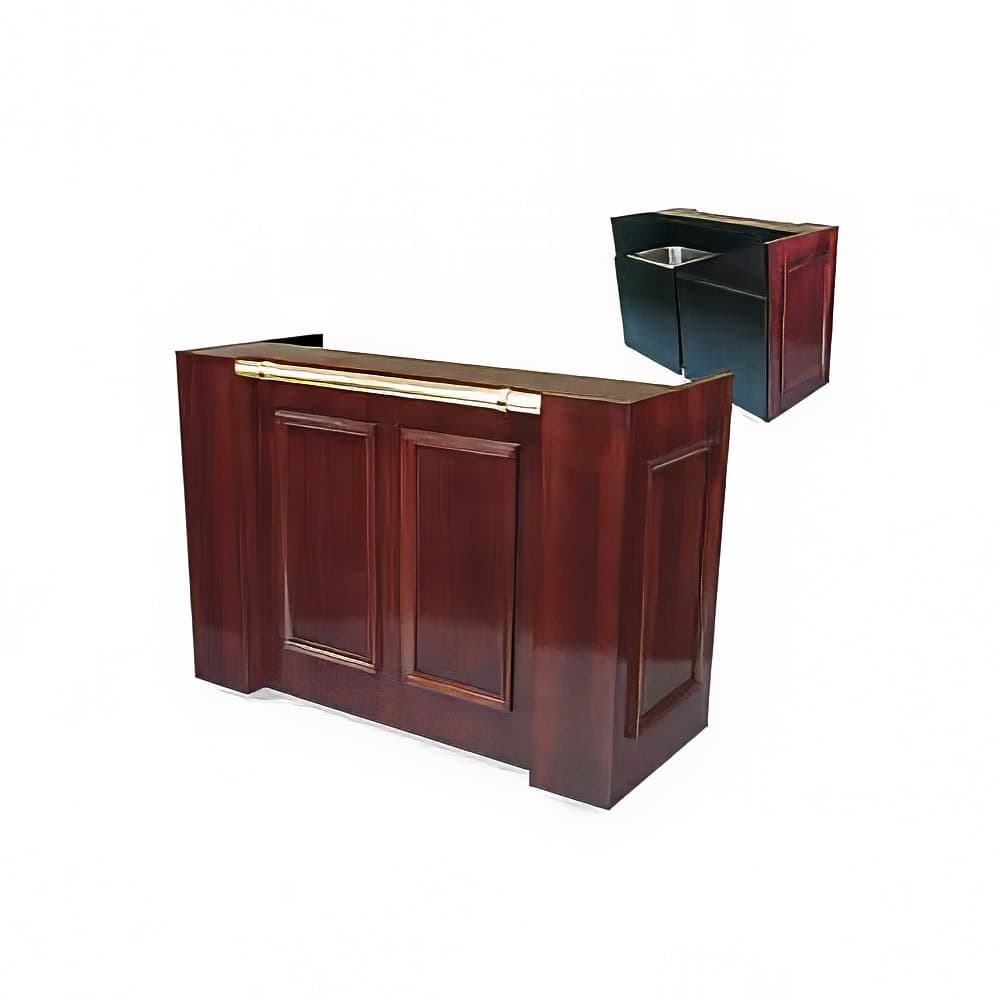 Forbes Industries Mobile Bar w/ (2) Sinks & Hand Rail - 96"L x 25"W x 43-1/2"H, Wood Veneer w/ Black Laminate Top (5784-8)