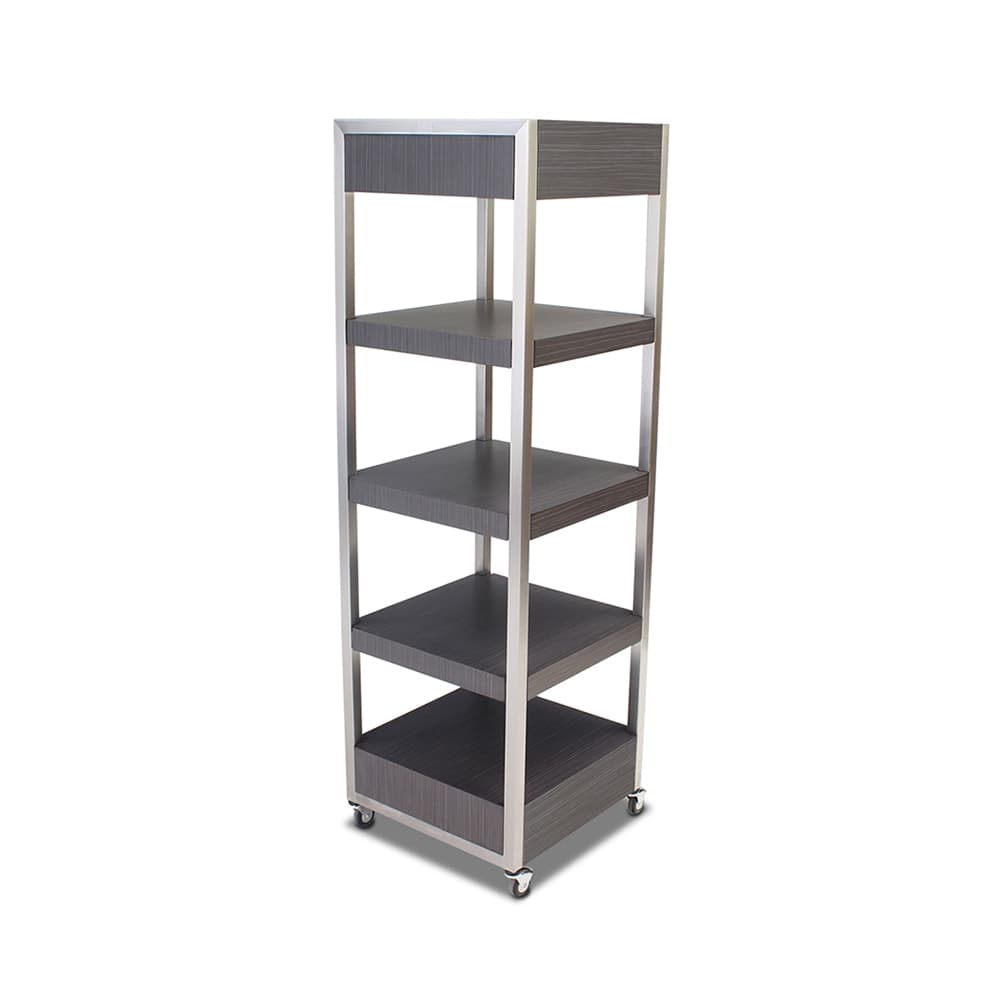 Forbes Industries Mobile Display Tower w/ (4) Laminate Shelves & Brushed Steel Frame - 24"L x 24"W x 78"H (6513)