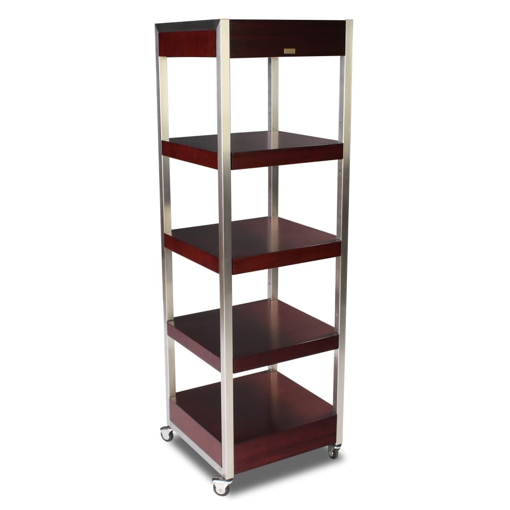 Forbes Industries Mobile Display Tower w/ (4) Wood Veneer Shelves & Brushed Steel Frame - 24"L x 24"W x 78"H (6516)