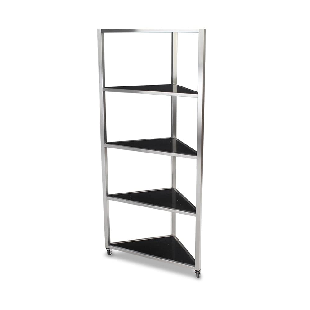 Forbes Industries Corner Mobile Display Tower w/ (4) Glass Shelves & Steel Frame - 36"L x 19 1/2"W x 78 1/2"H (6553)