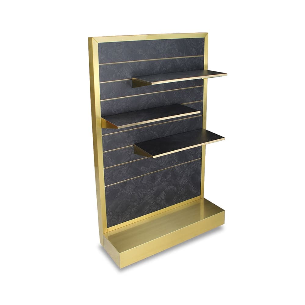Forbes Industries Mobile Display Tower w/ (3) Laminate Shelves & Brass Frame - 48"L x 20"W x 78"H (6566)