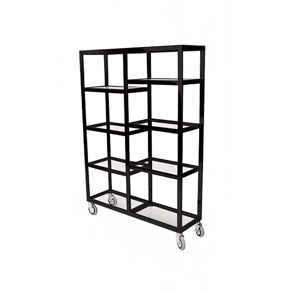 Forbes Industries Mobile Display Tower w/ (8) Glass Shelves & Brass Frame - 48"L x 14"W x 68 1/2"H (6570)