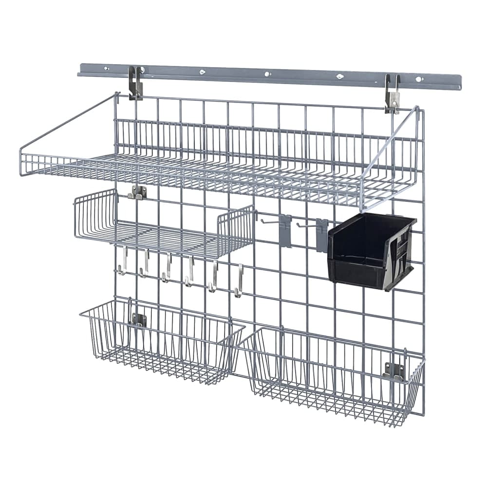 Quantum Food Service 40" Store Grid Wire Wall Mounted Shelf w/ Black Bin, Gray (SGK-401836-4GY)
