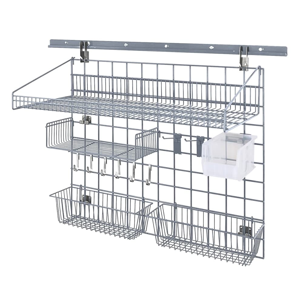 Quantum Food Service 40" Store Grid Wire Wall Mounted Shelf w/ Clear Bin, Gray (SGK-401836-4GYCL)