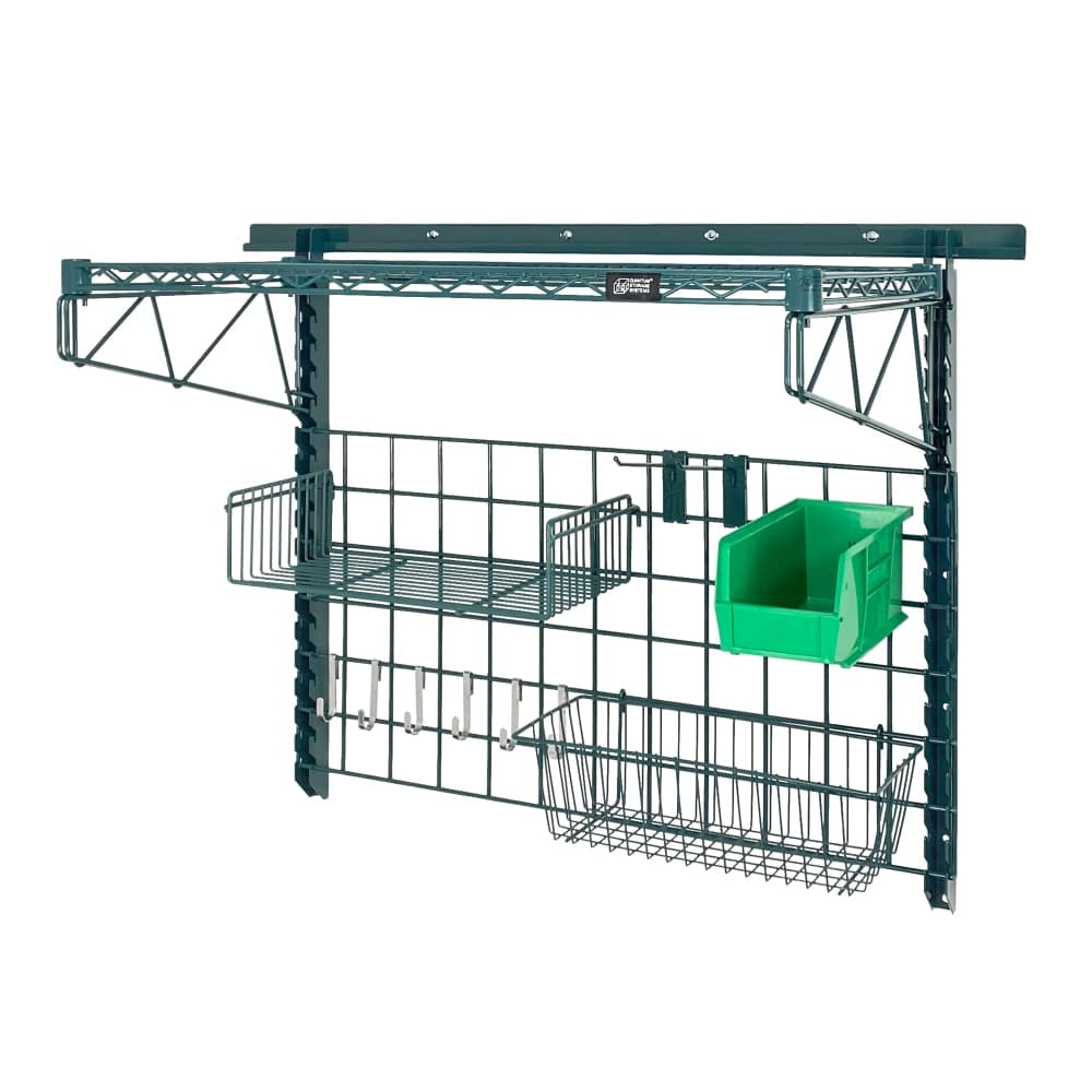 Quantum Food Service 40" Store Grid Wire Wall Mounted Shelf w/ Green Bin, Green (SGK-401836-4P)