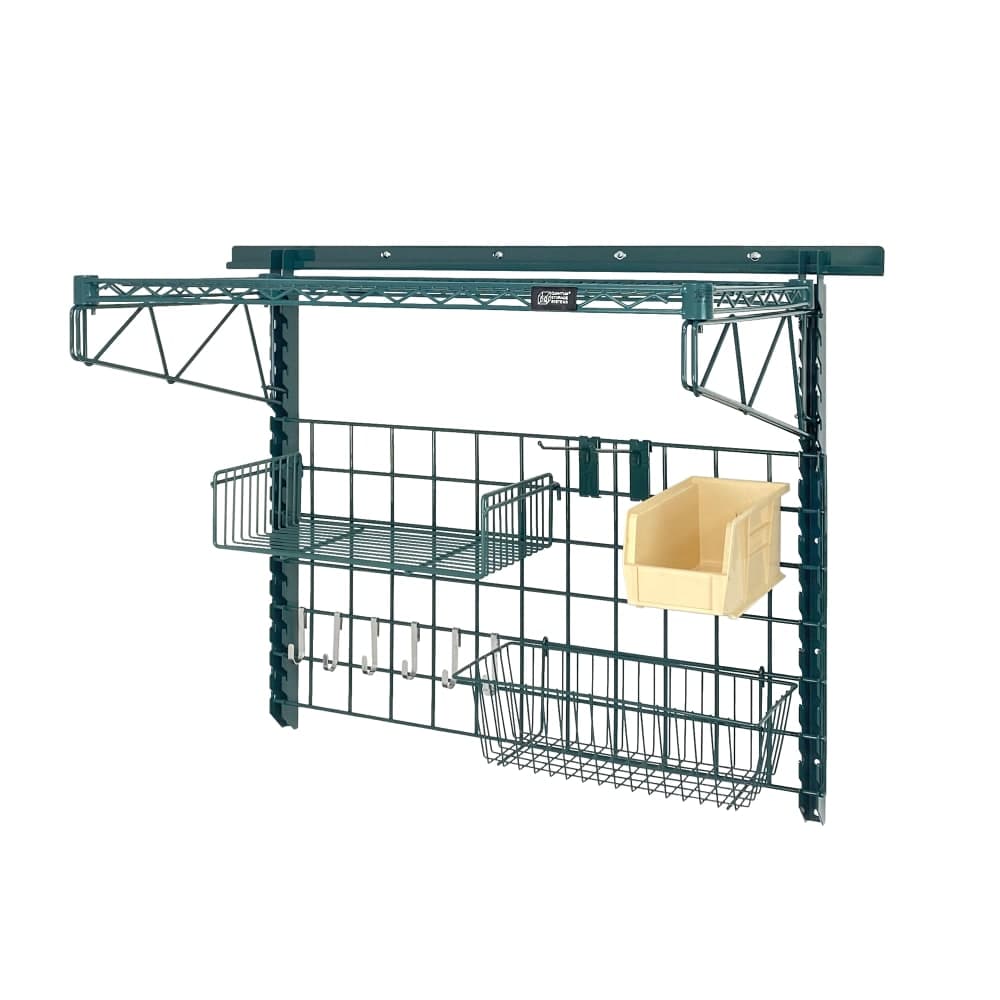 Quantum Food Service 40" Store Grid Wire Wall Mounted Shelf w/ Ivory Bin, Green (SGK-401836-4P)