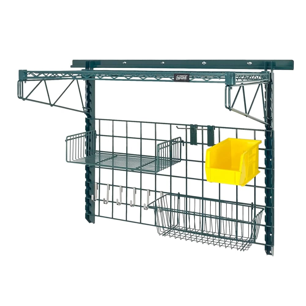 Quantum Food Service 40" Store Grid Wire Wall Mounted Shelf w/ Yellow Bin, Green (SGK-401836-4P)