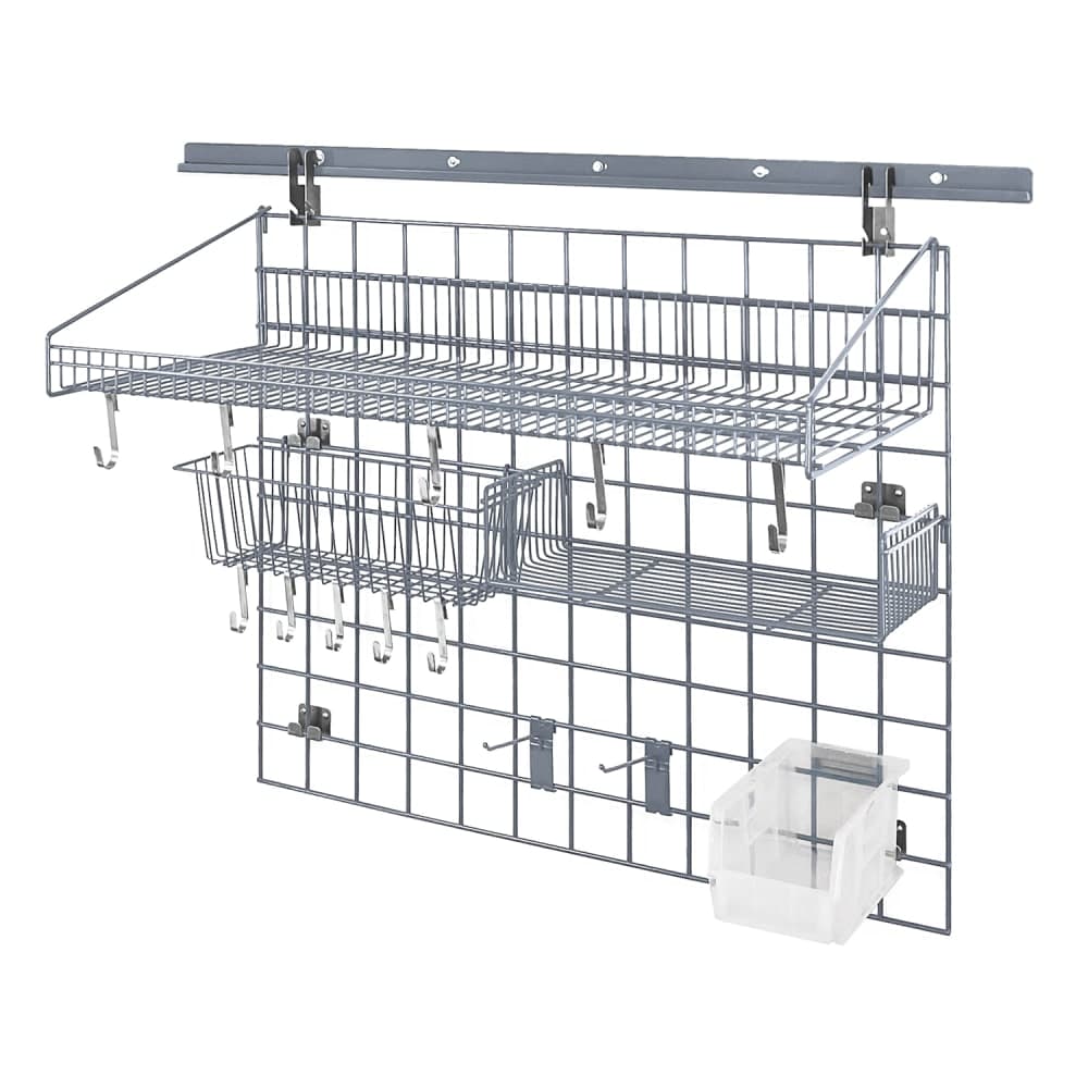 Quantum Food Service 40" Store Grid Wire Wall Mounted Shelf w/ Clear Bin, Gray (SGK-403036-2GYCL)