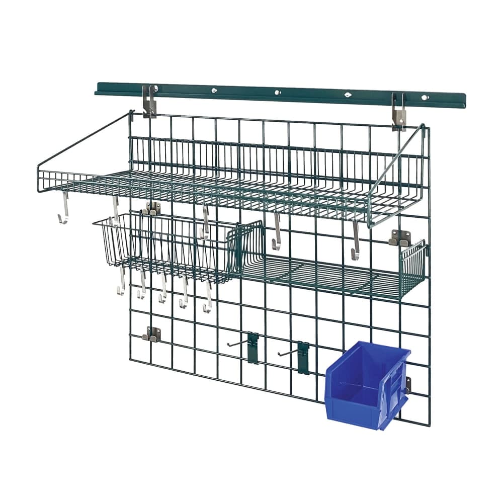 Quantum Food Service 40" Store Grid Wire Wall Mounted Shelf w/ Blue Bin, Green (SGK-403036-2P)