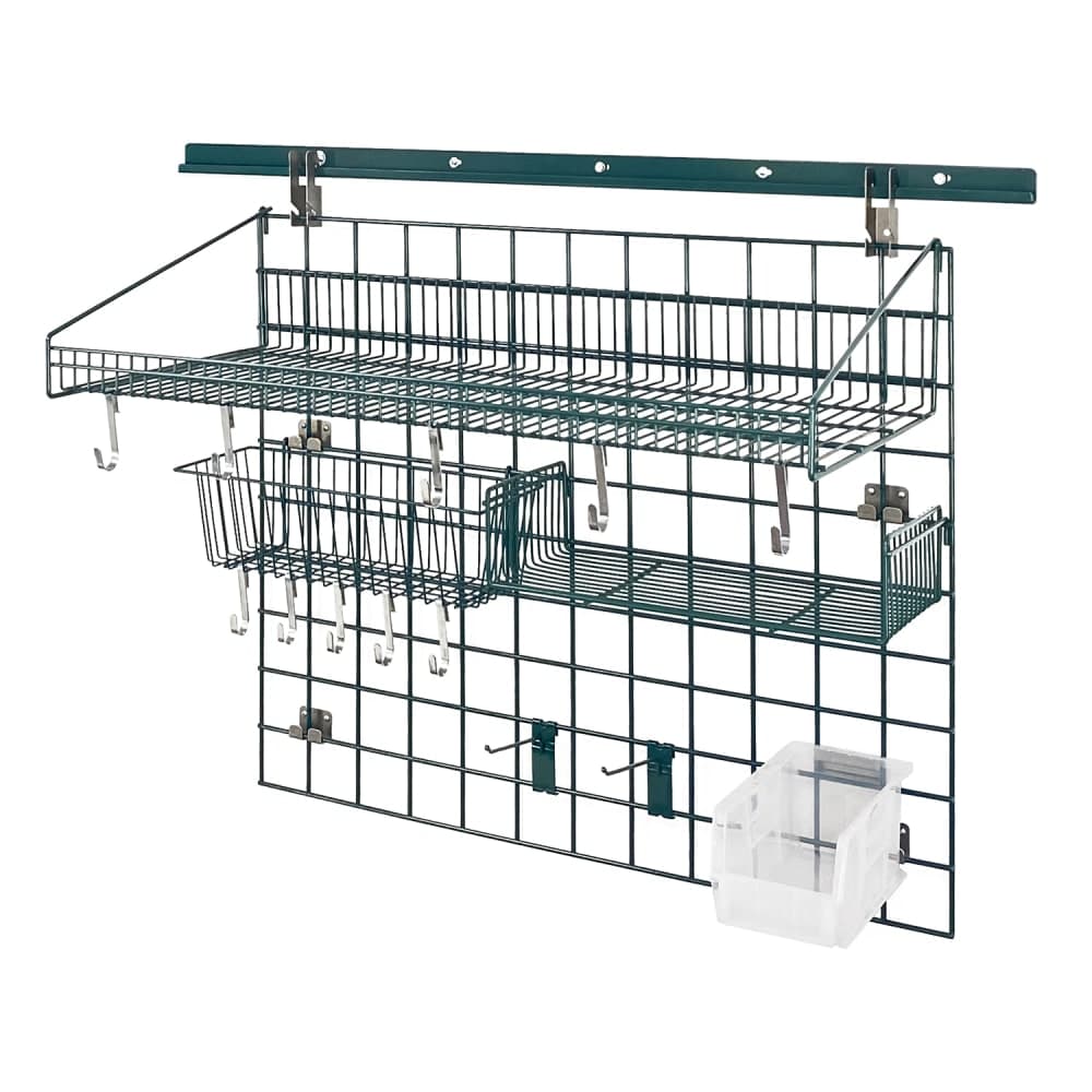 Quantum Food Service 40" Store Grid Wire Wall Mounted Shelf w/ Clear Bin, Green (SGK-403036-2PCL)