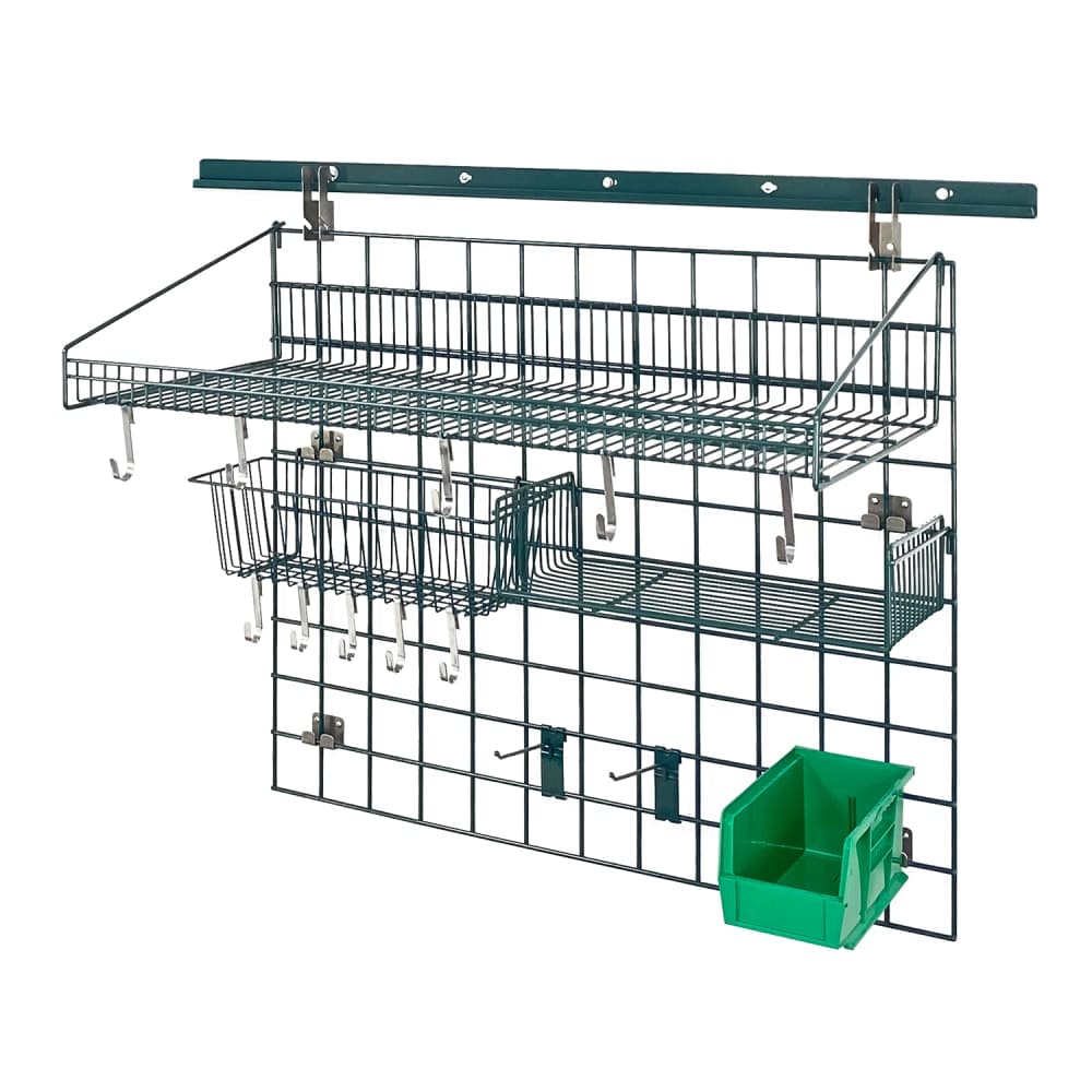 Quantum Food Service 40" Store Grid Wire Wall Mounted Shelf w/ Green Bin, Green (SGK-403036-2P)