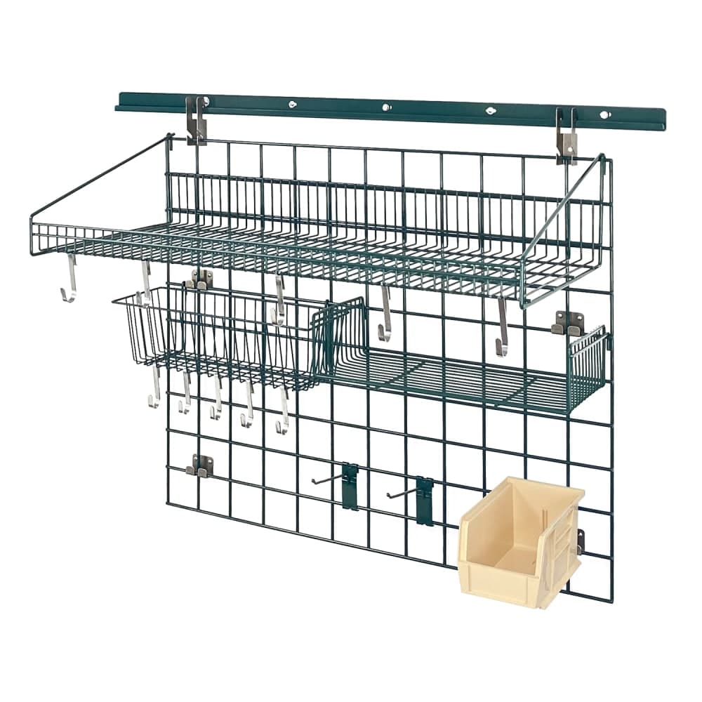 Quantum Food Service 40" Store Grid Wire Wall Mounted Shelf w/ Ivory Bin, Green (SGK-403036-2P)
