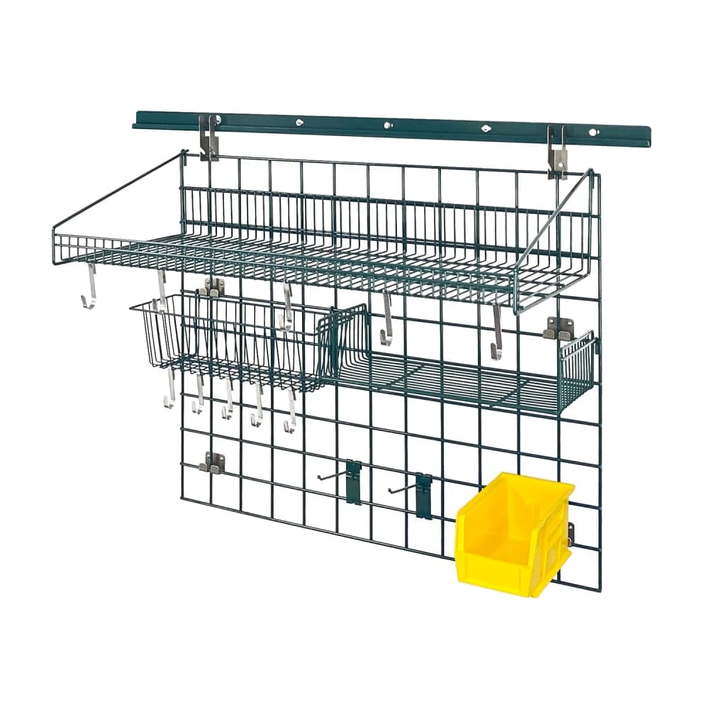 Quantum Food Service 40" Store Grid Wire Wall Mounted Shelf w/ Yellow Bin, Green (SGK-403036-2P)