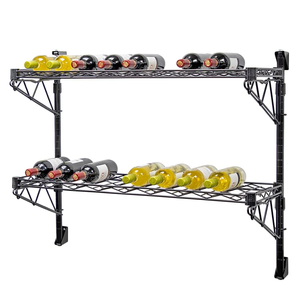 Quantum Food Service Commercial Wine Shelf w/ (18) Bottle Capacity, Black (WC14-1436WBK-2)