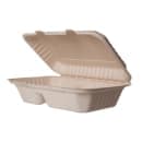 Vegware (2) Compartment Hinged Lid Food Container - 9" x 6", Molded Fiber, Natural Brown (ECO-HOAGIE2) thumbnail 2