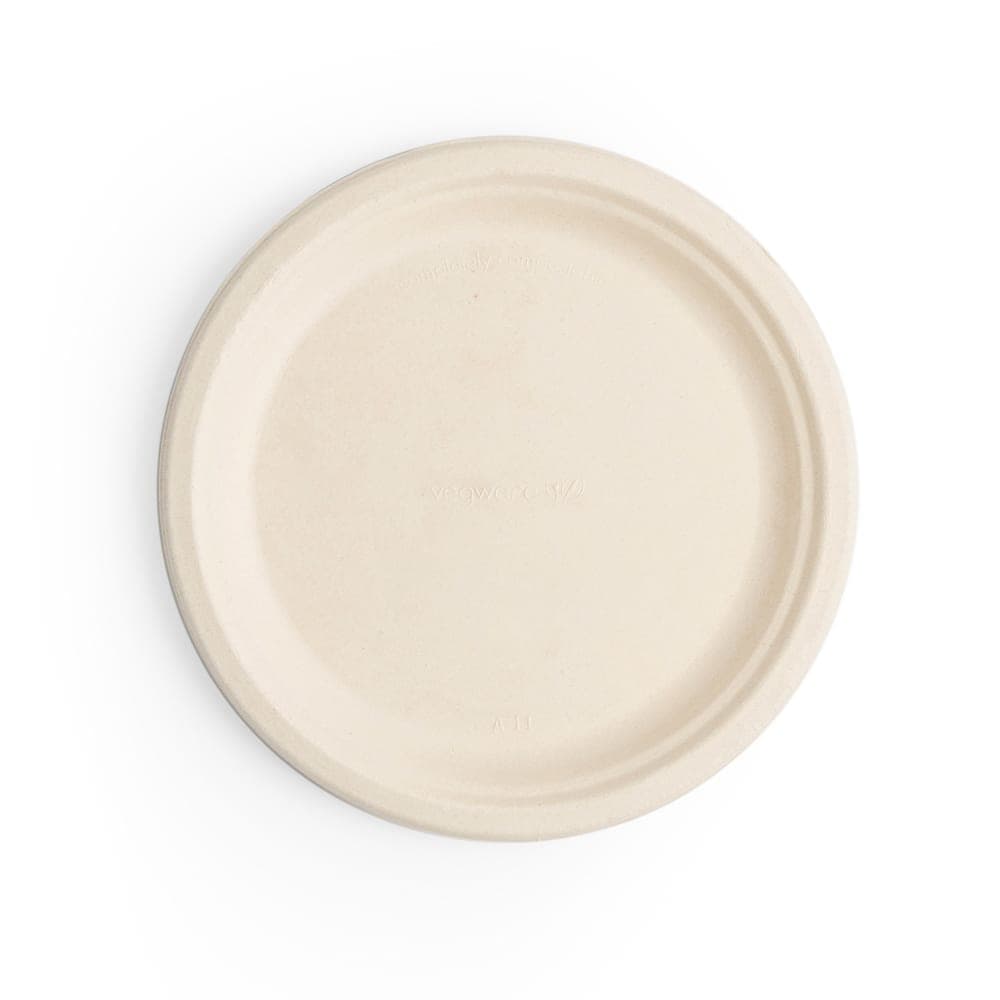 Vegware 9" Round Disposable Plate - Molded Fiber, Natural Brown (P013N)