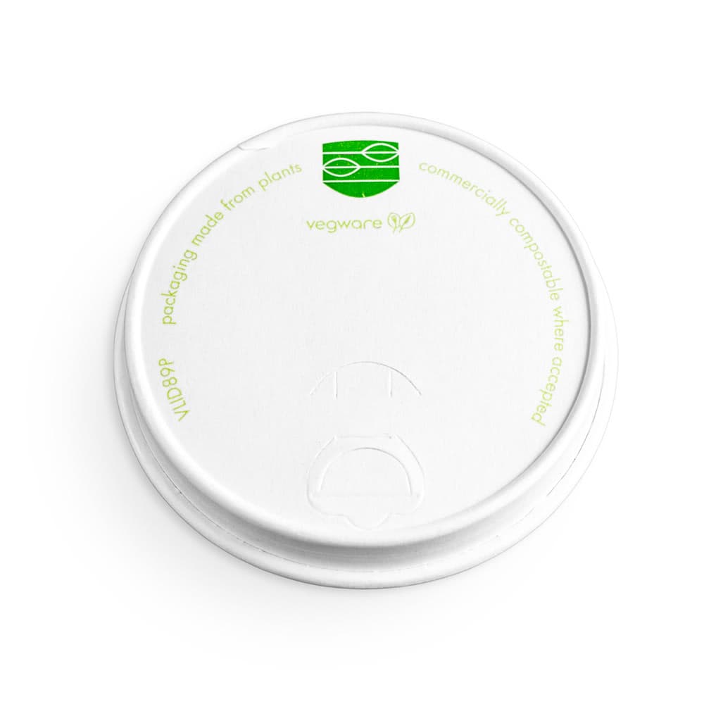 Vegware Flat Lid for 89 Series Hot Cups - Paper, White (VLID89P)