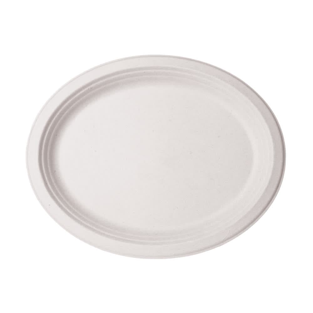 Vegware Oval Disposable Platter - 10" x 7", Molded Fiber, White (WH-710)
