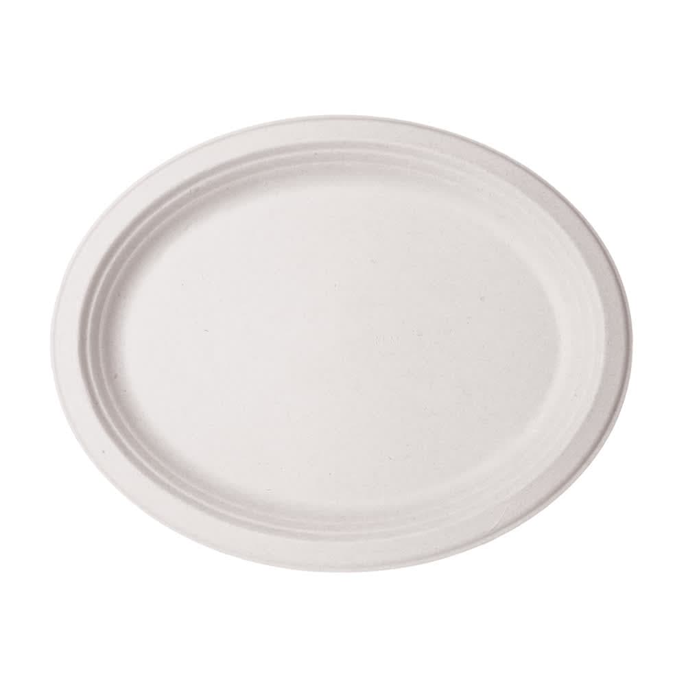 Vegware Oval Disposable Platter - 12" x 9", Molded Fiber, White (WH-912)