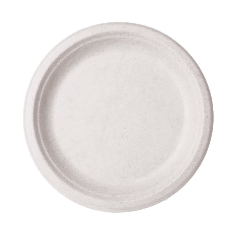 Vegware 9" Round Disposable Plate - Molded Fiber, White (WHBRG-09)