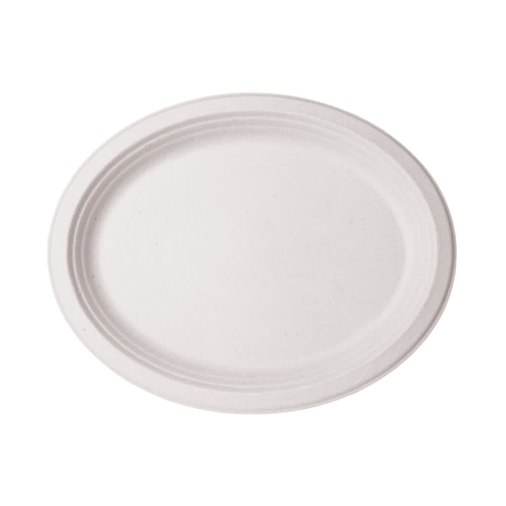 Vegware Oval Disposable Platter - 12" x 9", Molded Fiber, White (WHBRG-912)