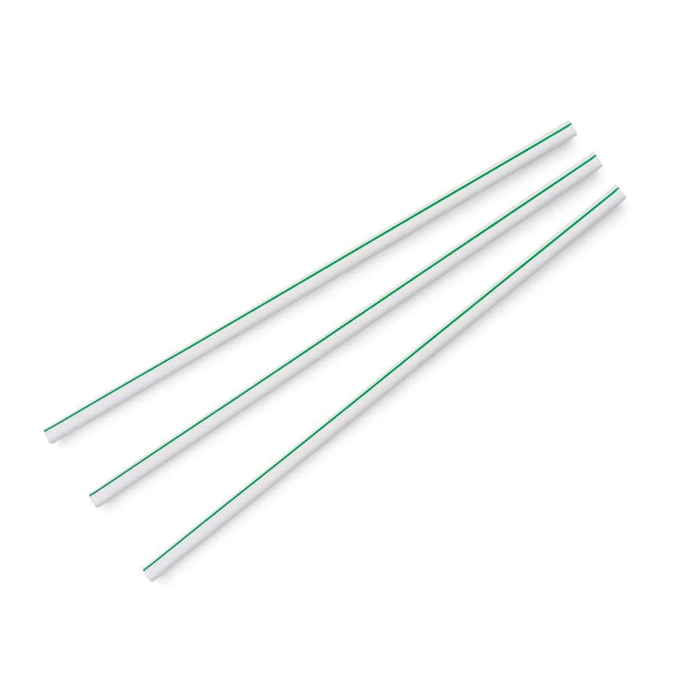 Vegware 8 1/4" Unwrapped Straws - PLA, Green Striped (WS05-GS)