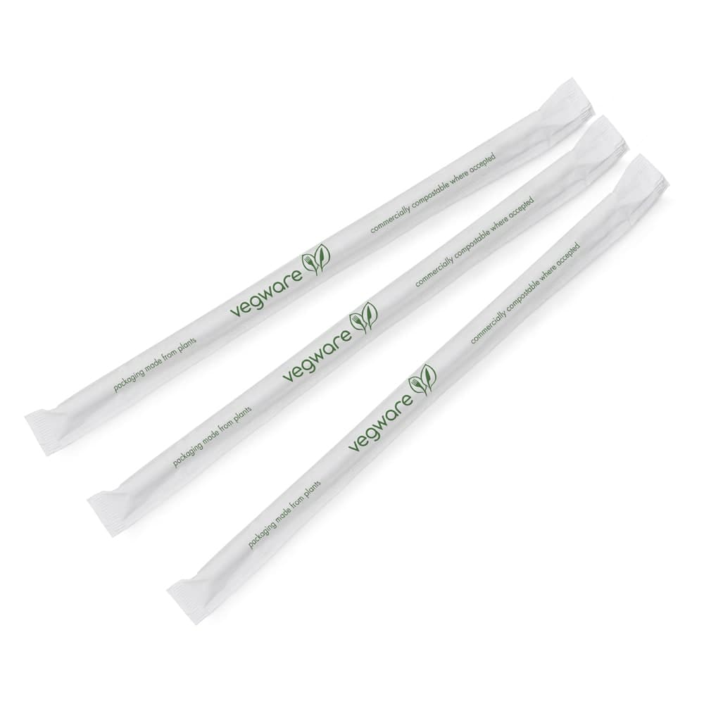 Vegware 8 1/4" Wrapped Straws - PLA, Green Striped (WS05-GSW)