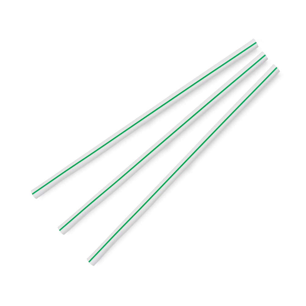 Vegware 8 1/4" Unwrapped Jumbo Straws - PLA, Green Striped (WS07-GS)
