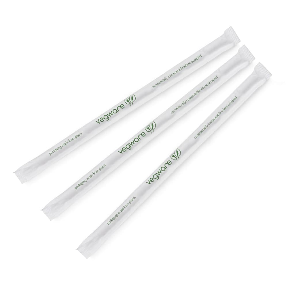 Vegware 8 1/4" Wrapped Jumbo Straws - PLA, Green Striped (WS07-GSW)