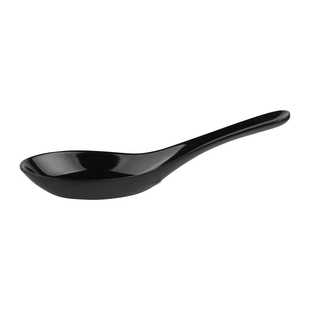 Elite Global Solutions 5 5/8" Zen Soup Spoon - Melamine, Black (151-RT-B)
