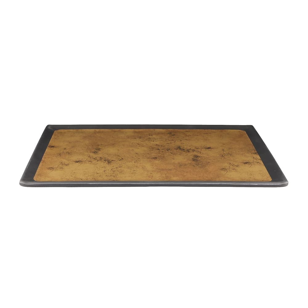 Elite Global Solutions 12 5/8" x 10 3/8" Rectangular Kobe Tray - Melamine, Black/Gold (B178128-GLDB)