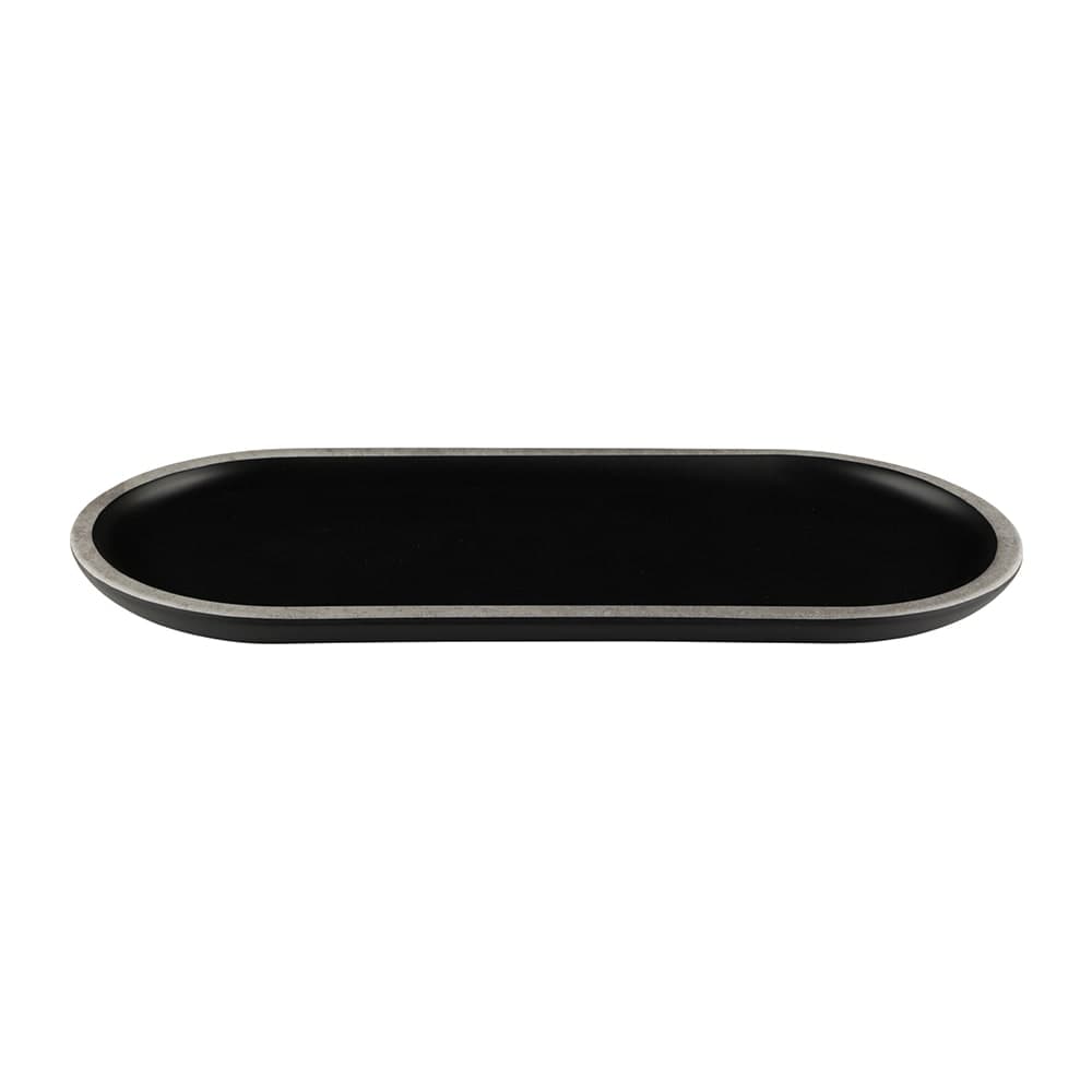 Elite Global Solutions 12 5/8" x 5 7/8" Oval Melamine Dinner Plate - Black/Silver (B251127-SLVB)