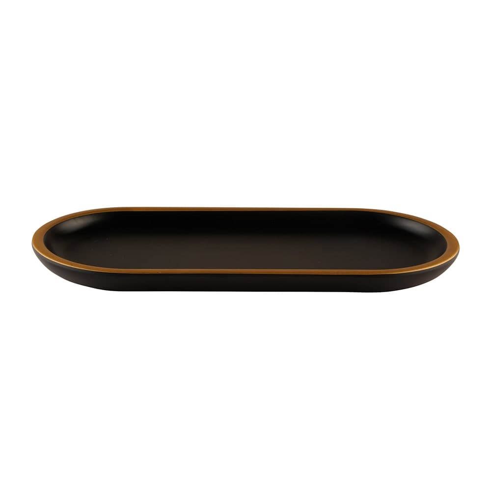 Elite Global Solutions 10 1/4" x 4 3/4" Oval Melamine Dinner Plate - Black/Gold (B252102-GLDB)
