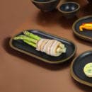 Elite Global Solutions 10 1/4" x 4 3/4" Oval Melamine Dinner Plate - Black/Gold (B252102-GLDB) thumbnail 7