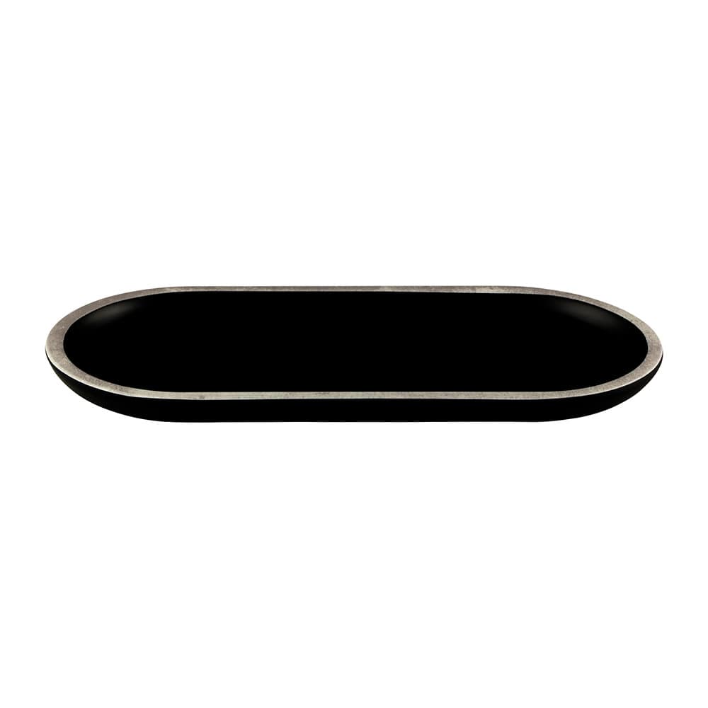Elite Global Solutions 10 1/4" x 4 3/4" Oval Melamine Dinner Plate - Black/Silver (B252102-SLVB)
