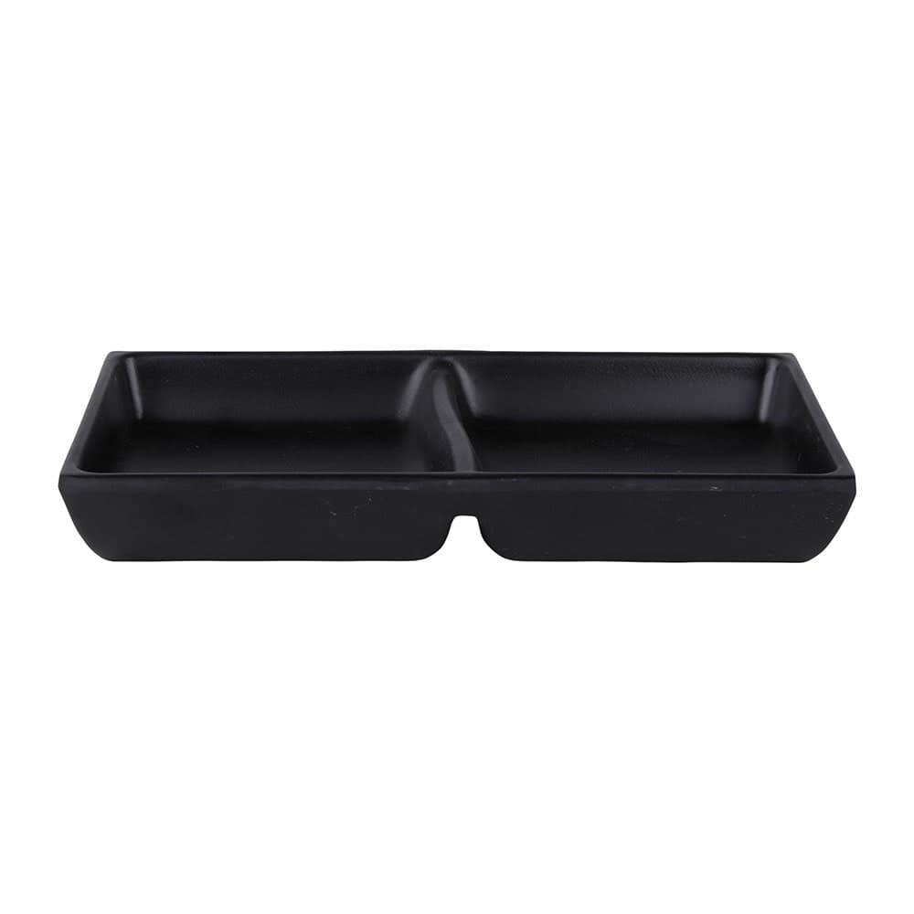 Elite Global Solutions 4 oz Melamine 2 Compartment Sauce Bowl - 5 7/8" x 2 7/8", Black (JW521-B)