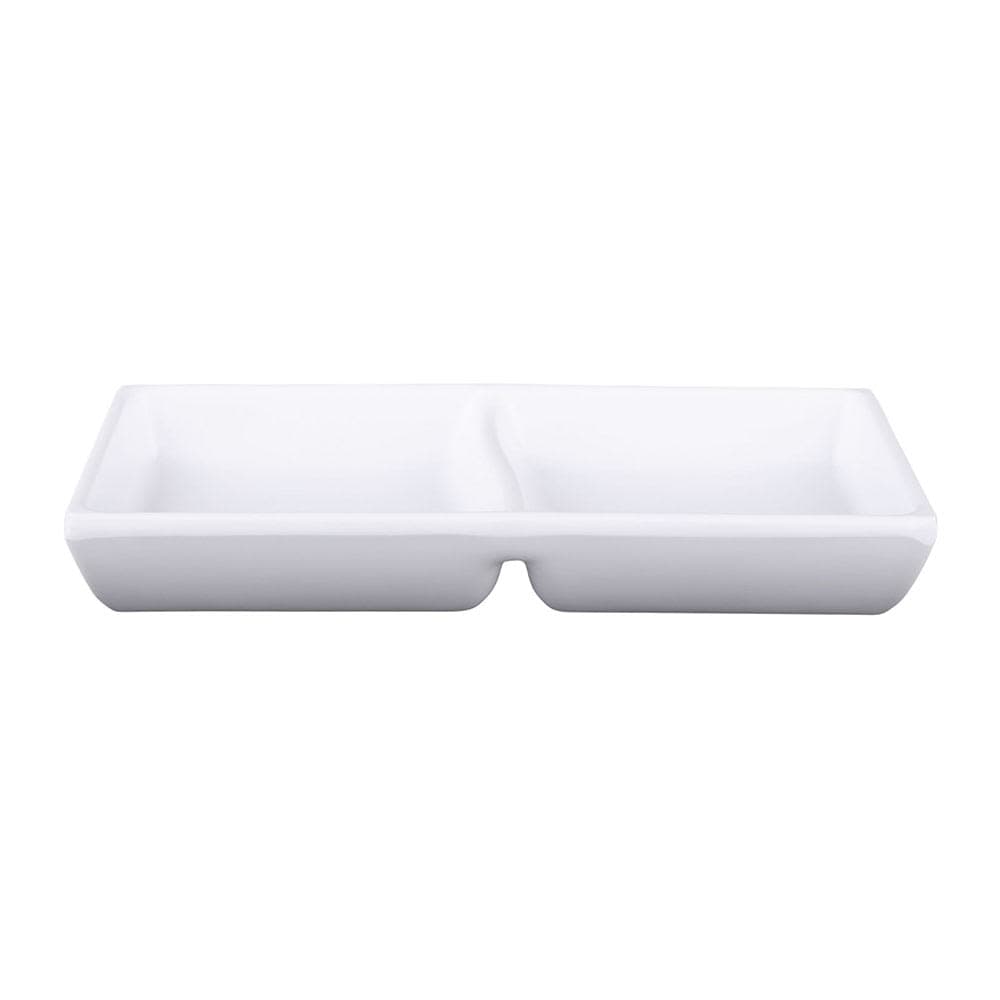 Elite Global Solutions 4 oz Melamine 2 Compartment Sauce Bowl - 5 7/8" x 2 7/8", White (JW521-W)
